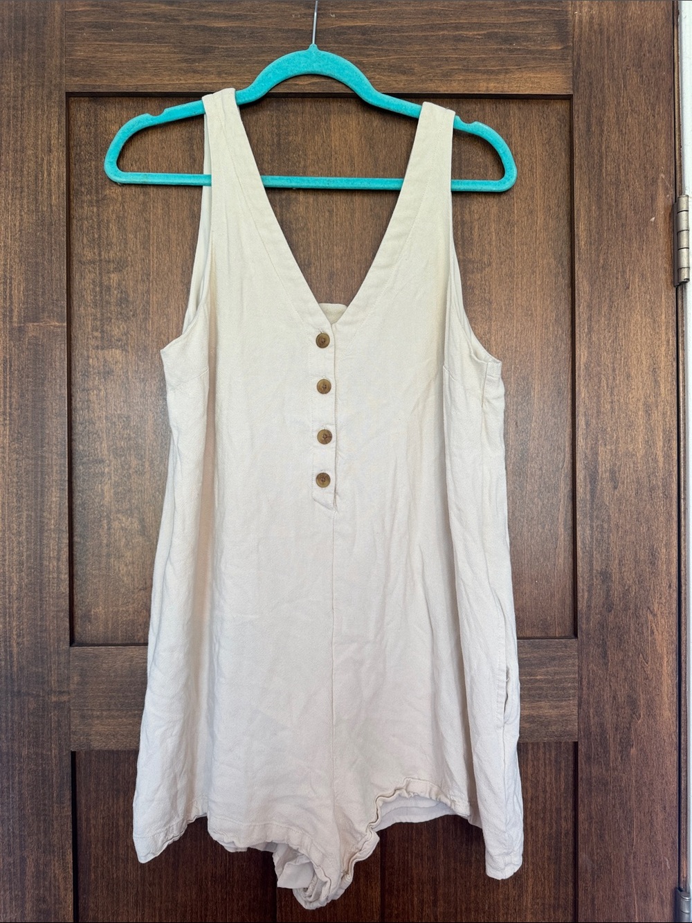 American Eagle Outfitters Cream V-Neck Button Romper